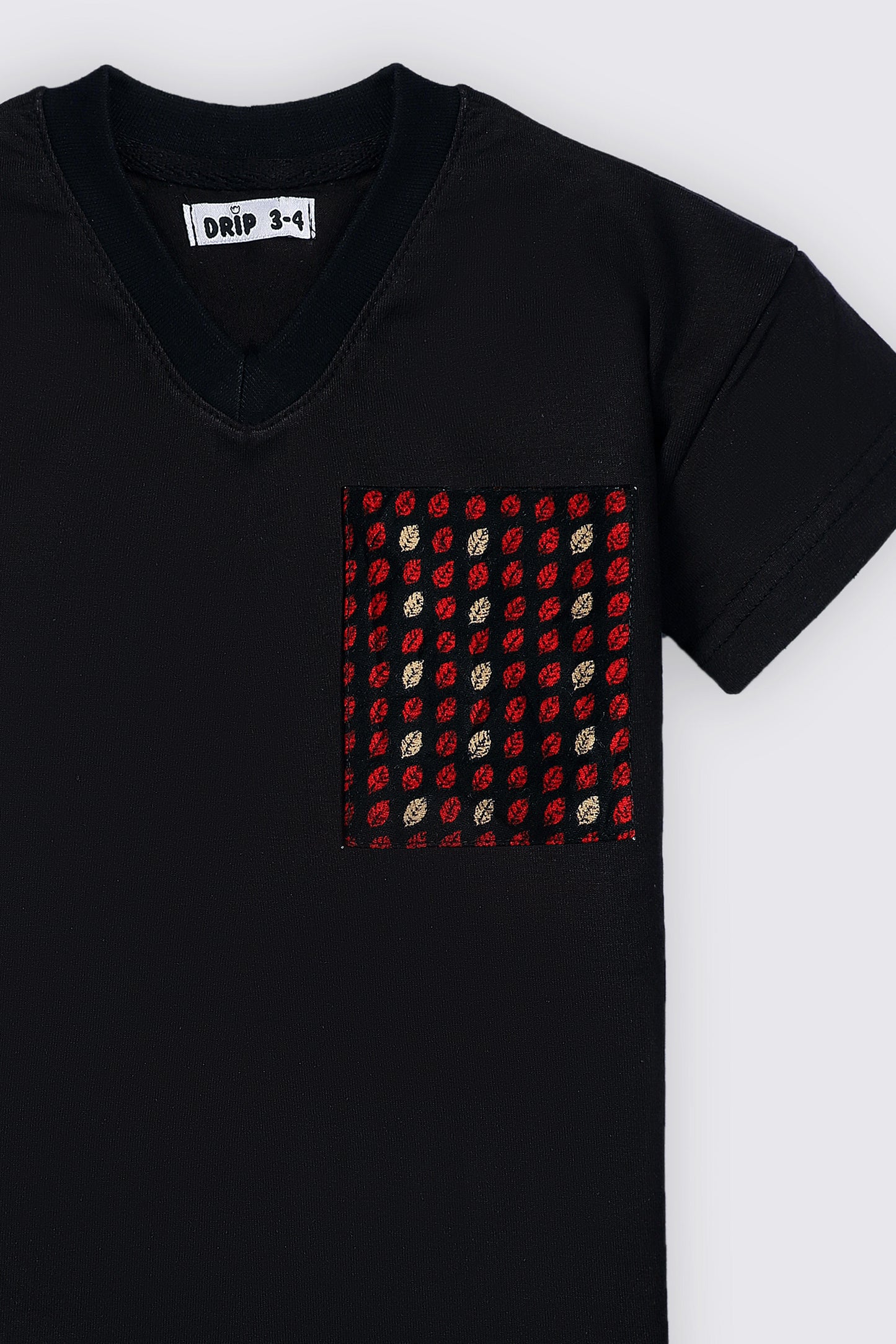 Girls Black Tee with Woven Sindhi Patch