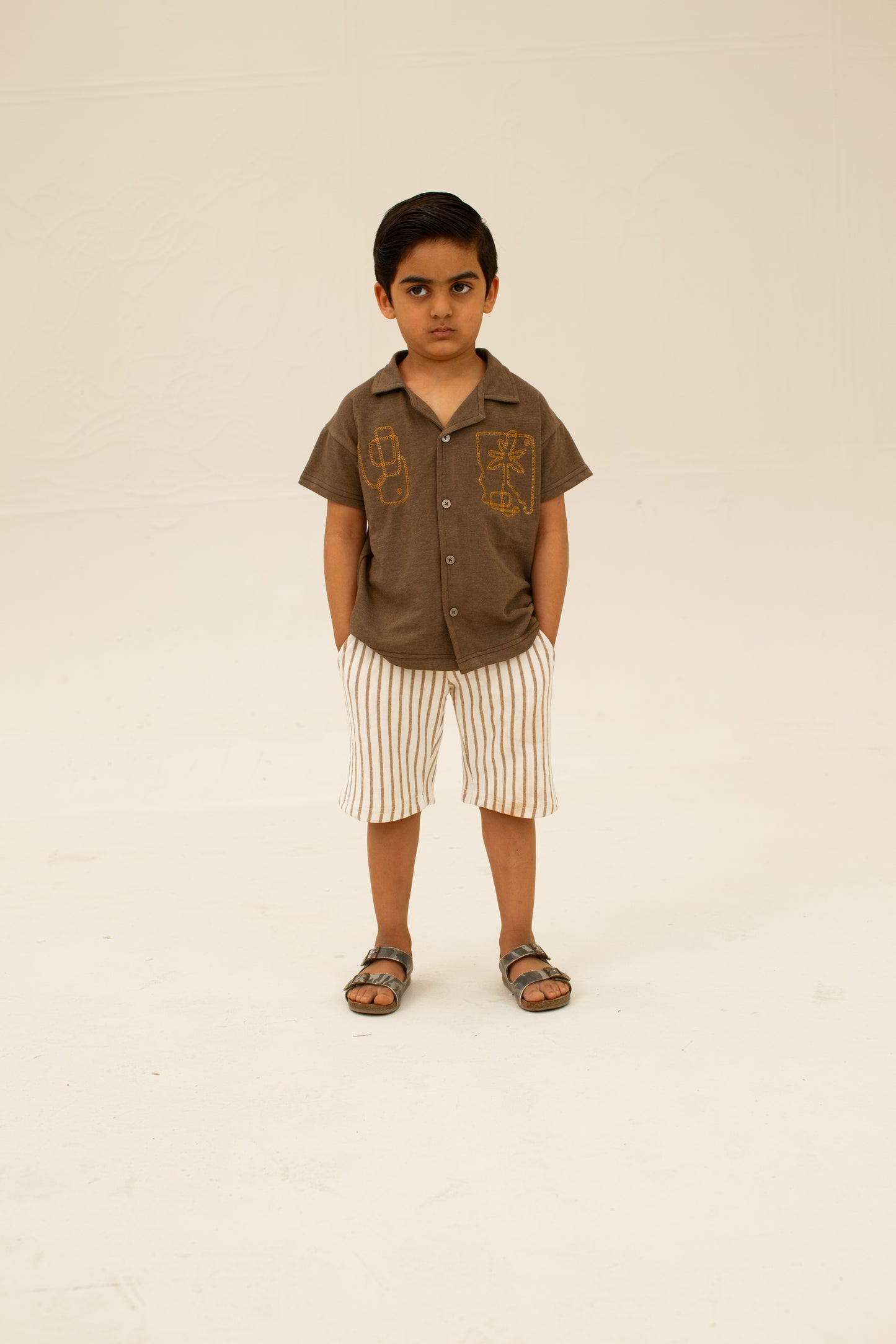 Boys Green Cuban shirt with embroidery