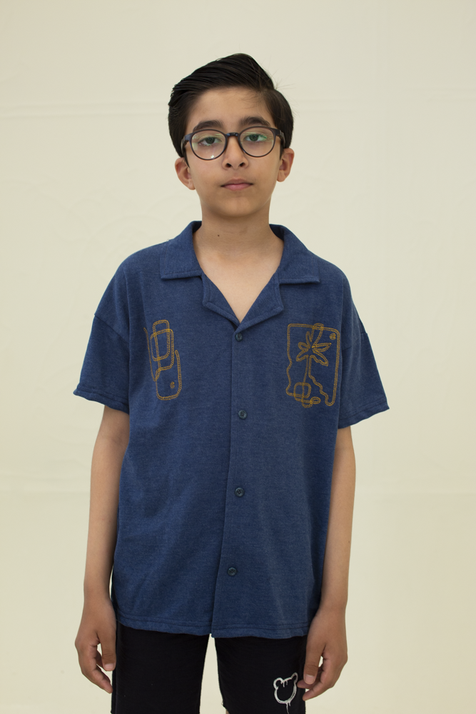 Boys Blue Cuban shirt with embroidery