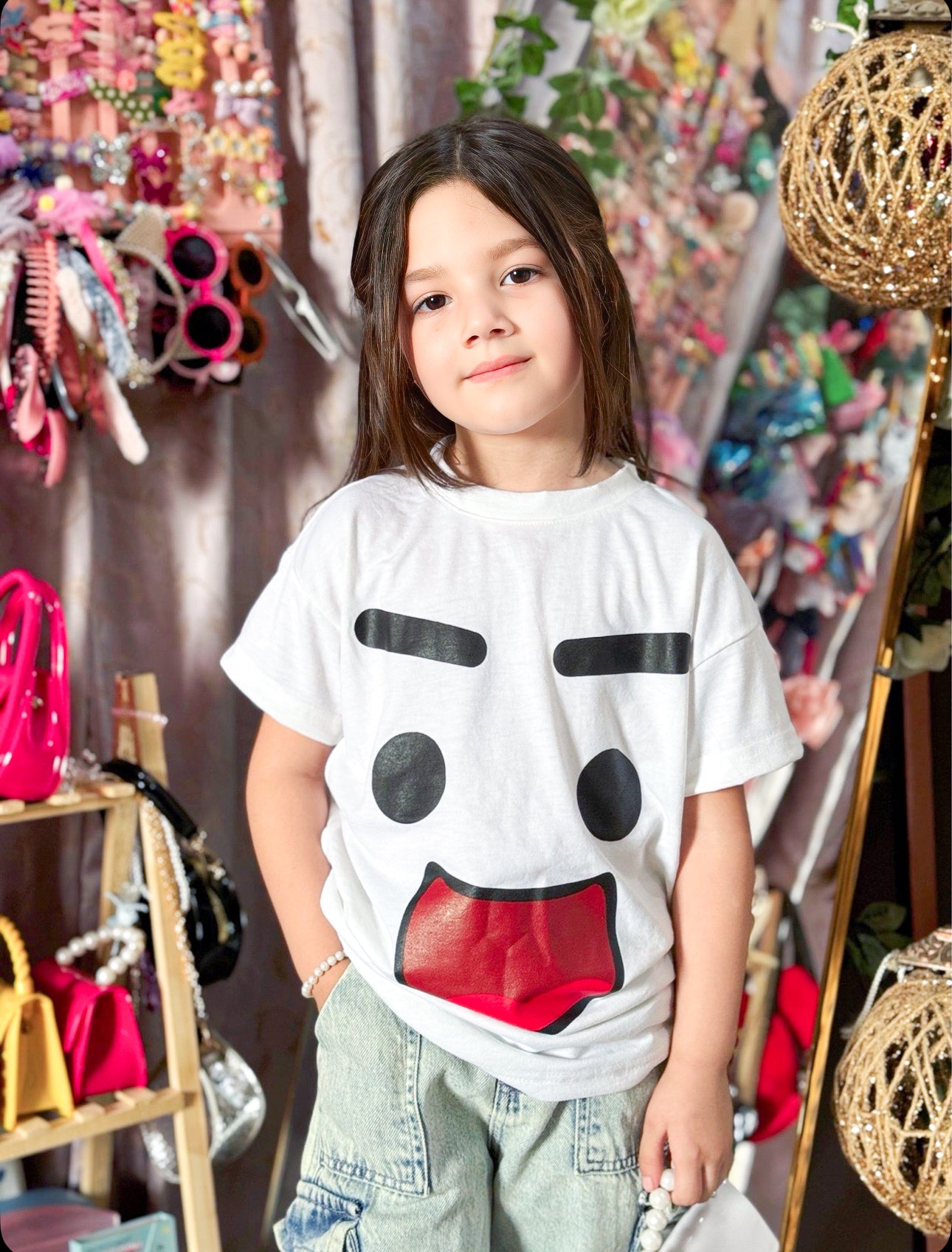 Girls White smiley Face Tee