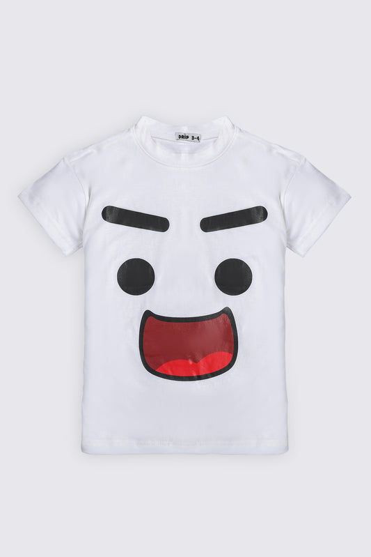 Boys White smily face tee