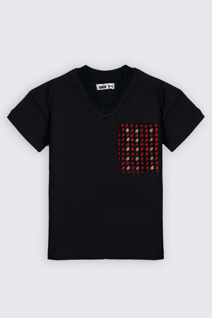 Girls Black Tee with Woven Sindhi Patch