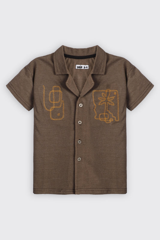 Boys Green Cuban shirt with embroidery
