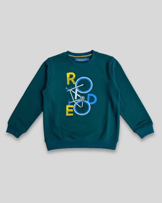 Cozy Teal Fleece Sweatshirt with "RIDE" Bike Graphic