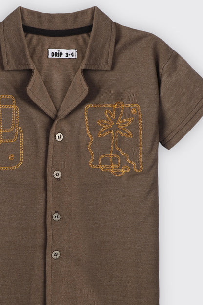 Boys Green Cuban shirt with embroidery
