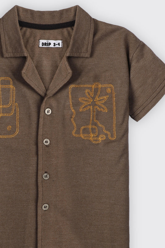 Boys Green Cuban shirt with embroidery