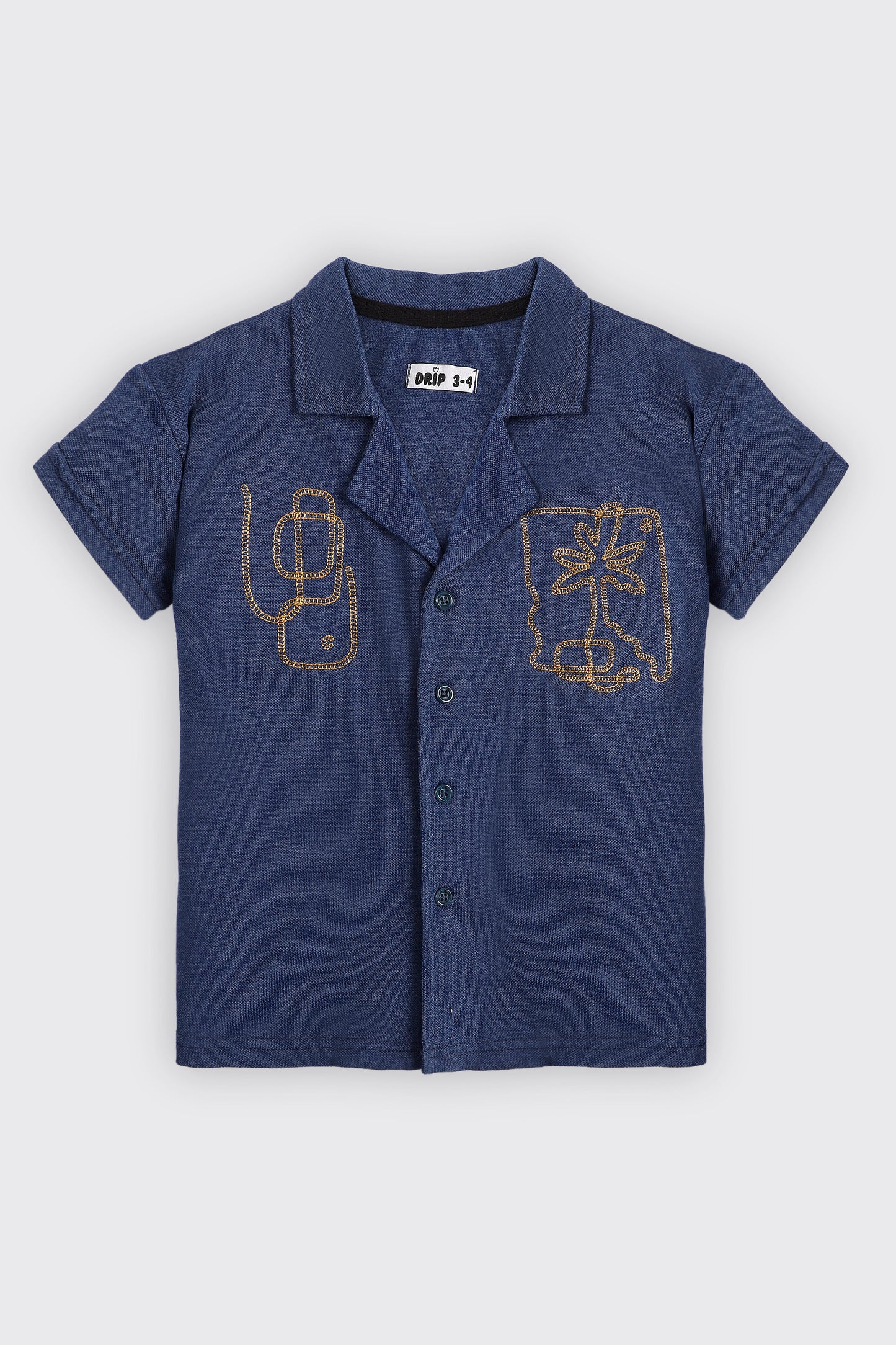 Boys Blue Cuban shirt with embroidery