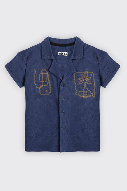Boys Blue Cuban shirt with embroidery