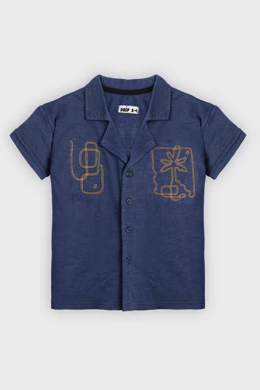 Boys Blue Cuban shirt with embroidery