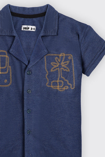 Boys Blue Cuban shirt with embroidery