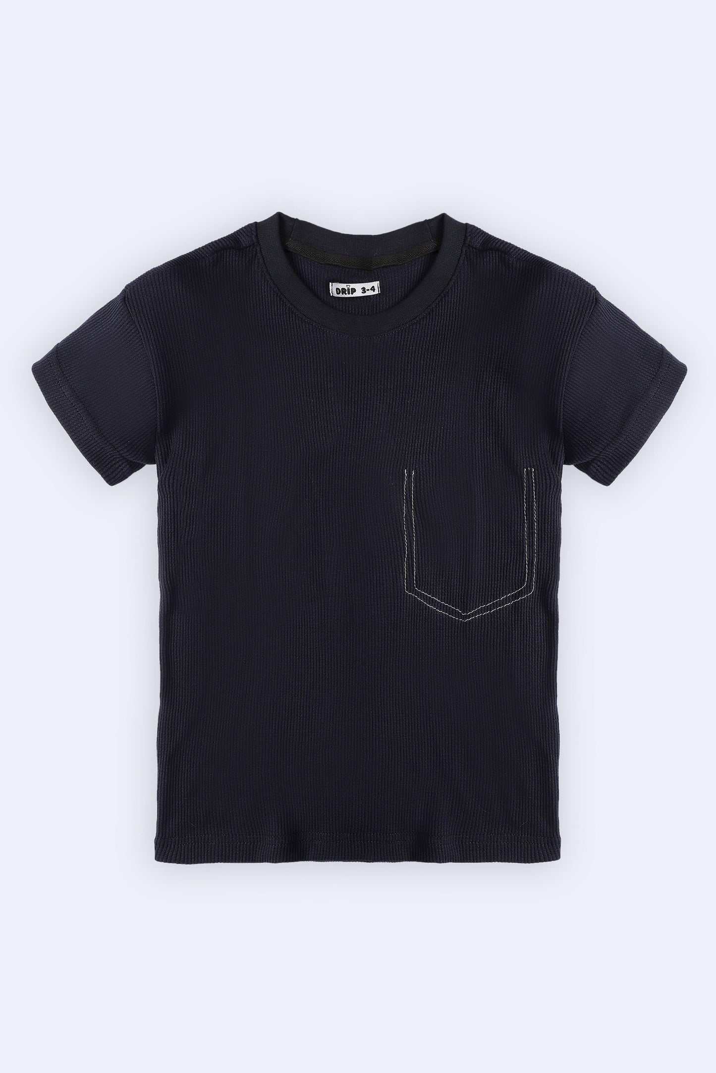 Girls Blue Texture Tee with Fake Thread Pocket