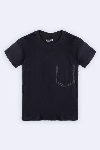 Girls Blue Texture Tee with Fake Thread Pocket