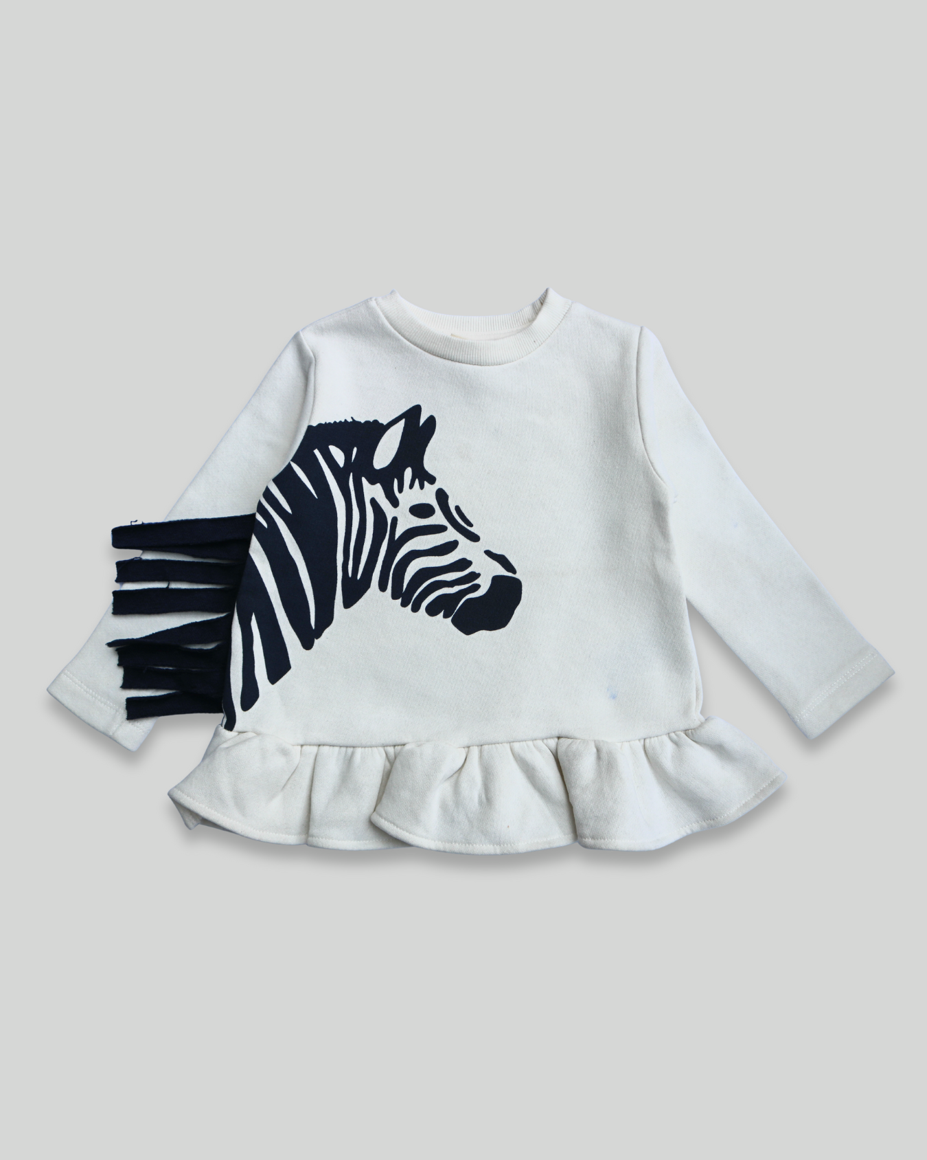 Girls Trendy Zebra Graphic Fleece Sweatshirt with Frill Hem