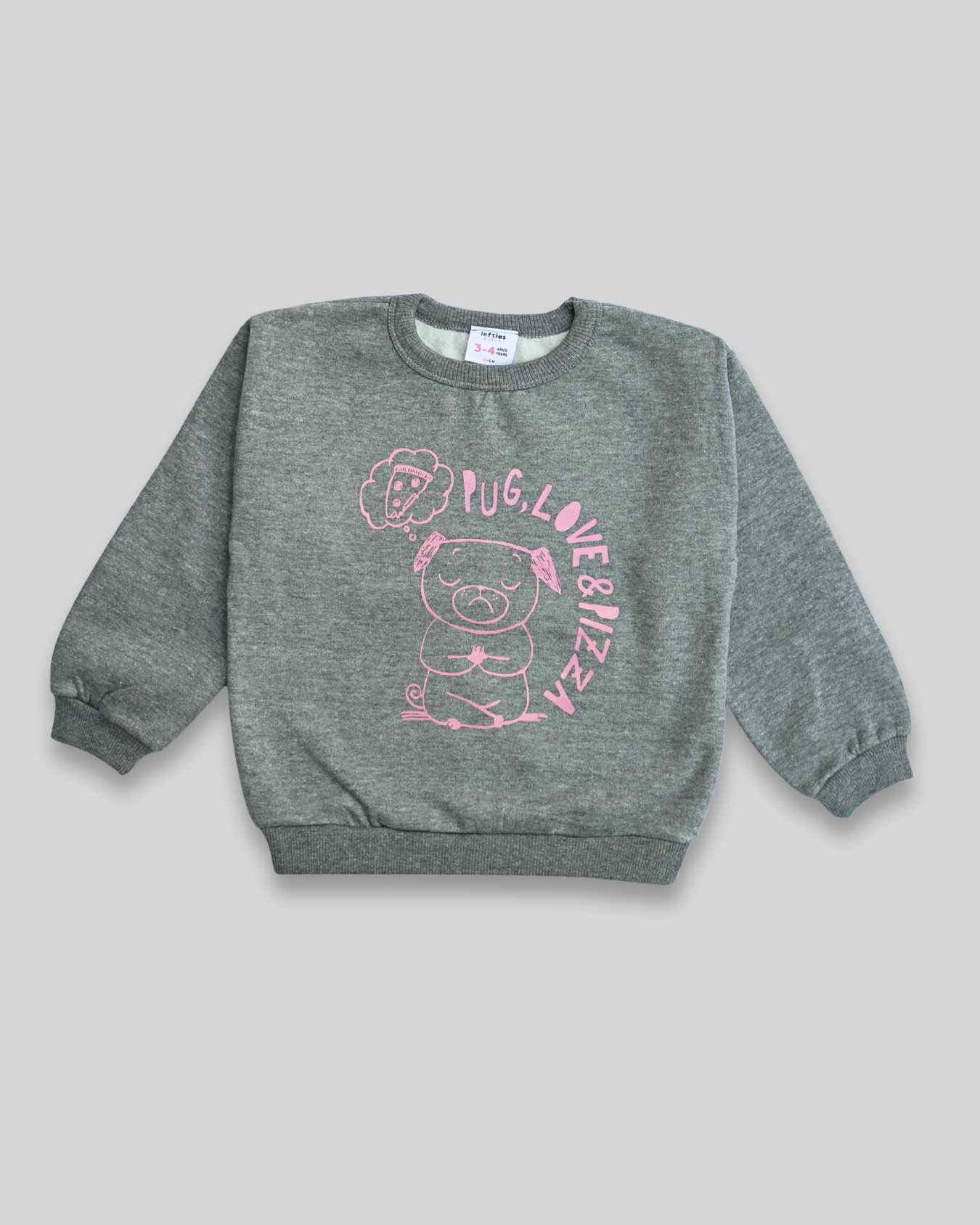 Girls Cozy "Pug, Love & Pizza" Cotton Fleece Sweatshirt
