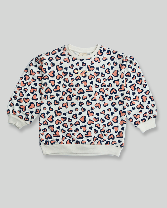 Girls Cozy Heart Print Fleece Sweatshirt