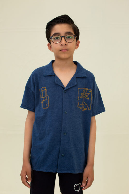 Boys Blue Cuban shirt with embroidery