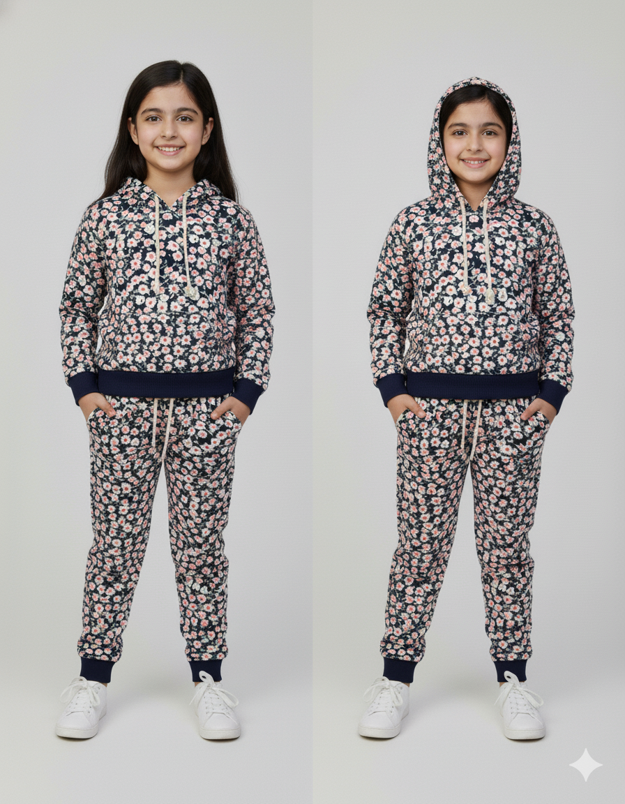 Girls Floral Cotton Fleece Co-ord Set