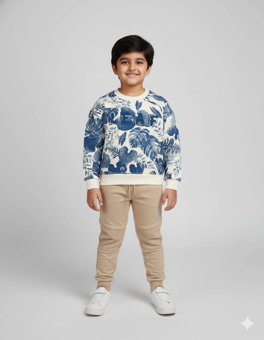 Trendy Botanical Leaf Print Fleece Sweatshirt