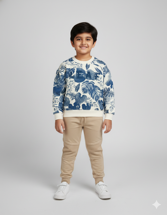Trendy Botanical Leaf Print Fleece Sweatshirt