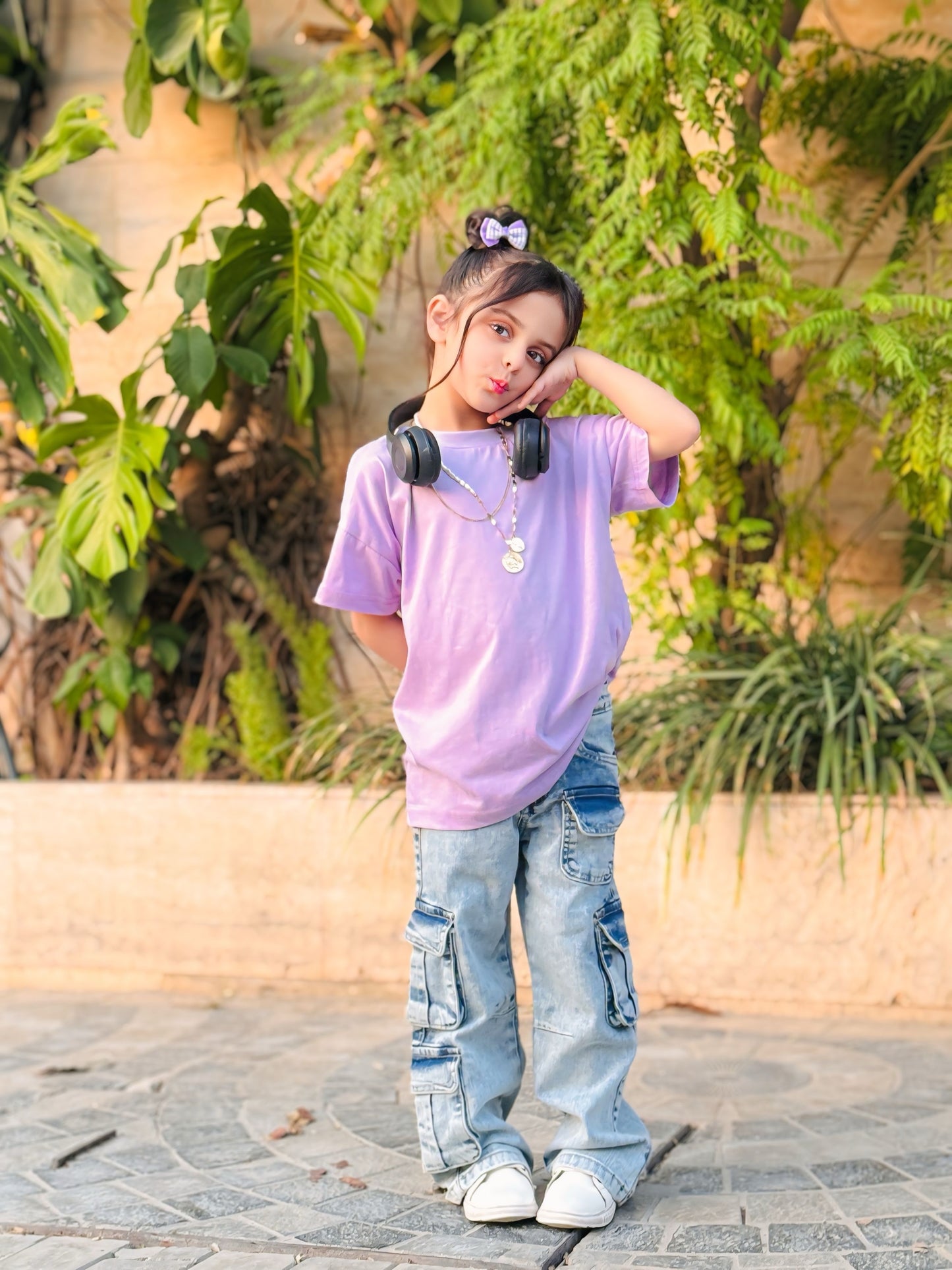 Girls Basic Lavender drop shoulder