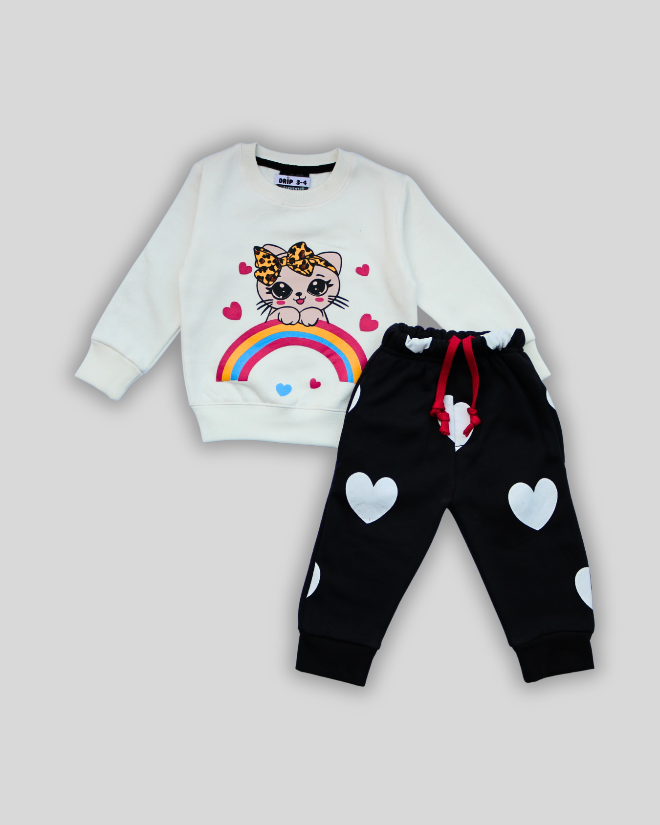Girls Cozy Cat & Rainbow Fleece Co-ord Set