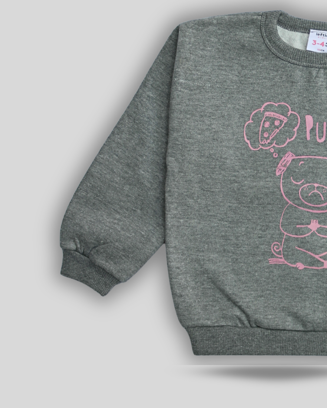 Girls Cozy "Pug, Love & Pizza" Cotton Fleece Sweatshirt