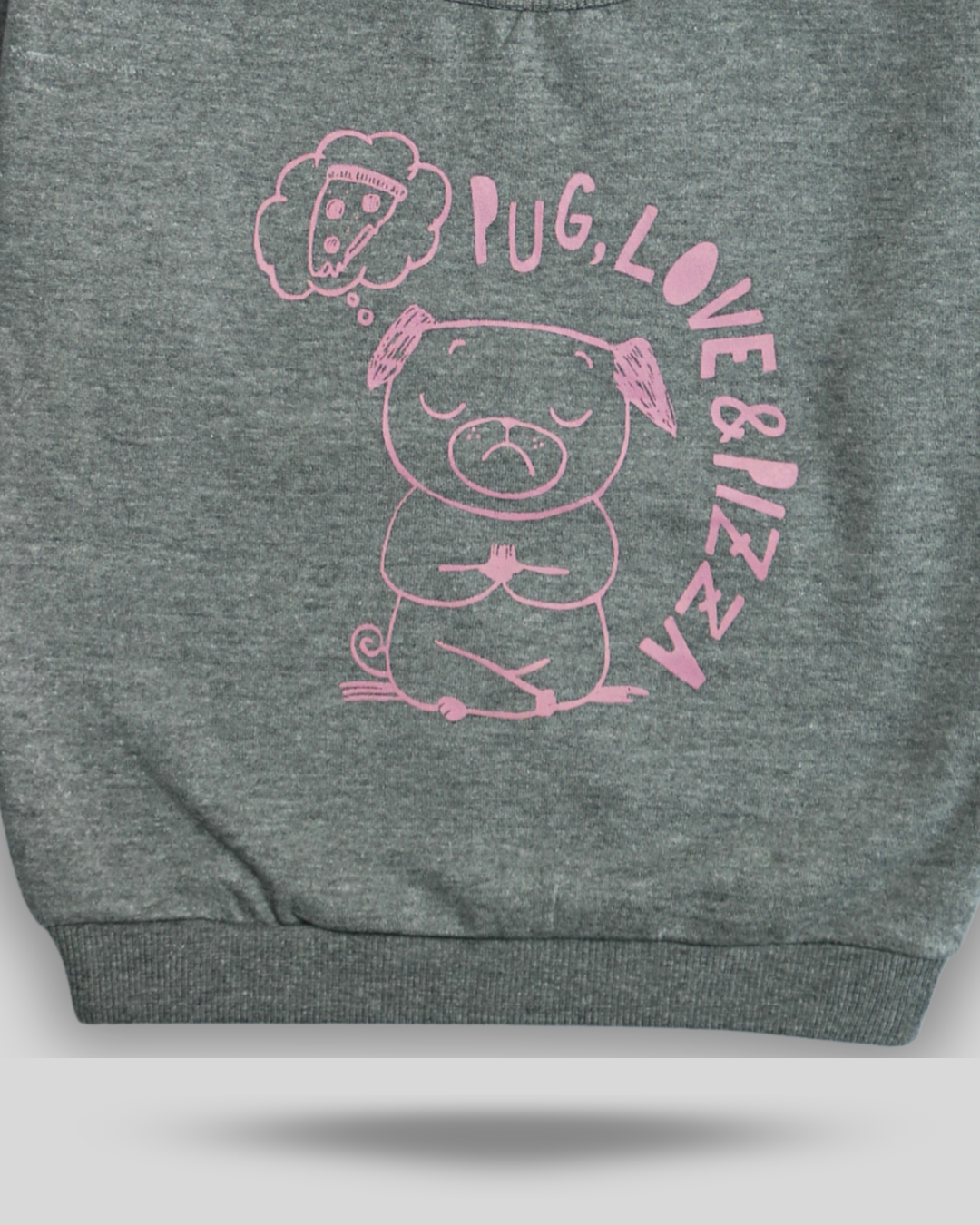 Girls Cozy "Pug, Love & Pizza" Cotton Fleece Sweatshirt