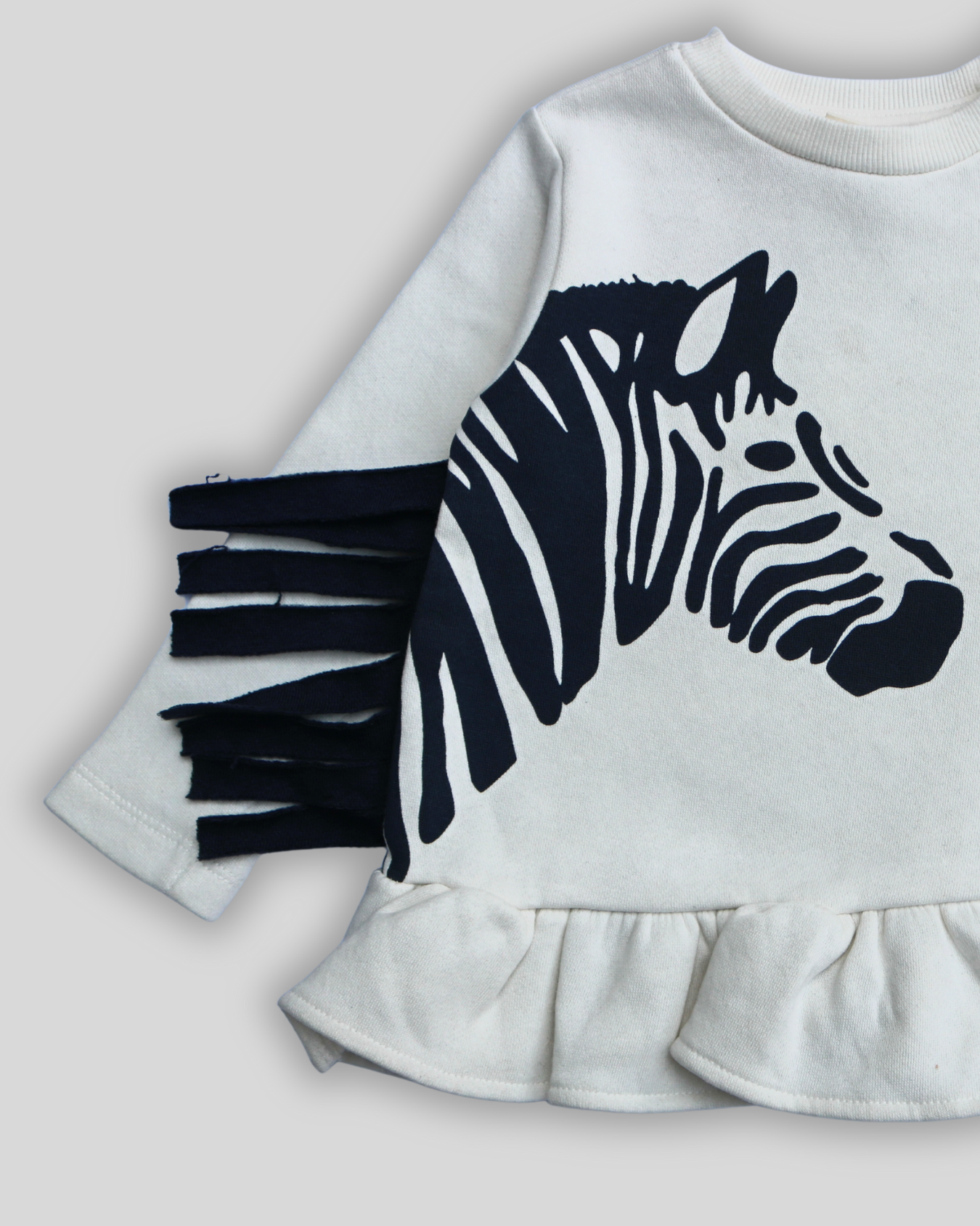 Girls Trendy Zebra Graphic Fleece Sweatshirt with Frill Hem